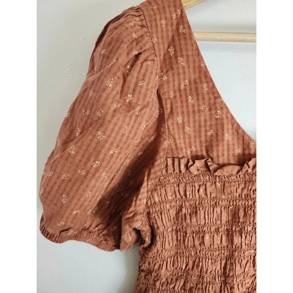Madewell Brown‎ Smocked Puff Sleeve Peplum Top Size 6 Cottagecore Boho